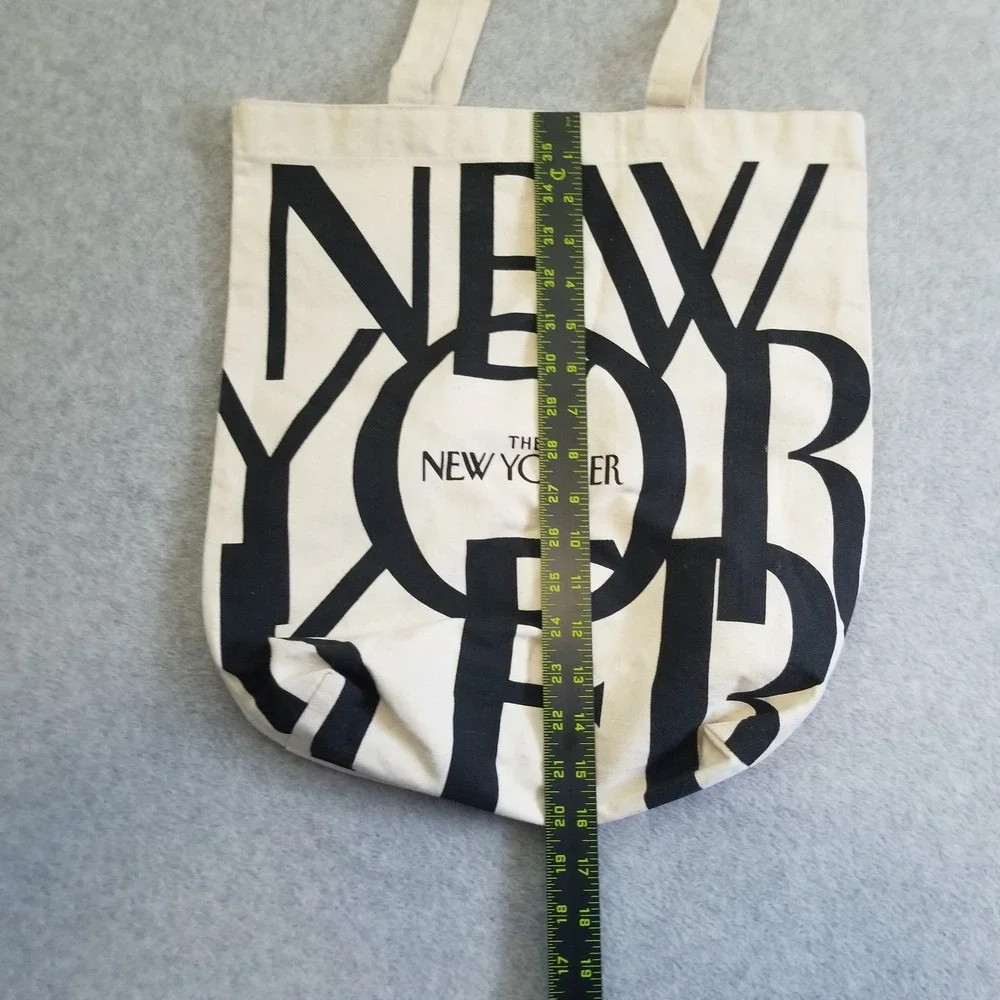 The New Yorker Tote Bag Canvas Print White Black Logo Shopper Open Top Reusable
